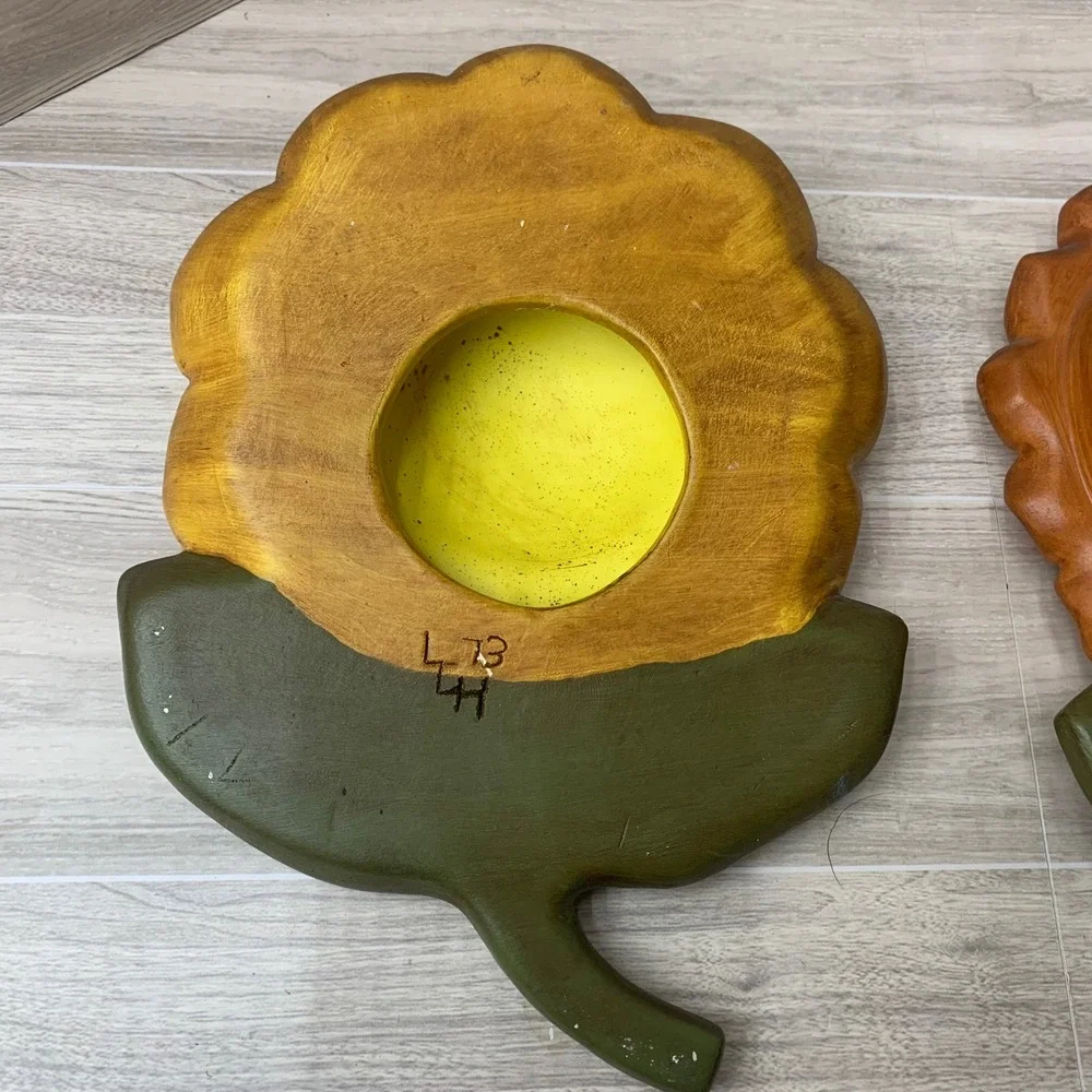 Vintage 70s Style Floral Wall Decor Set 3 Sunflower Zinnia Poppy Retro Flowers